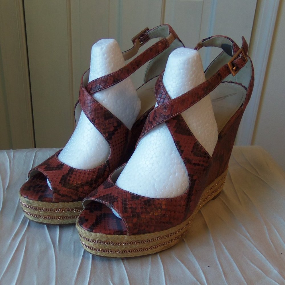 Brian Atwood Dekoda Brown Snakeskin Wedge Espadrille sz 9